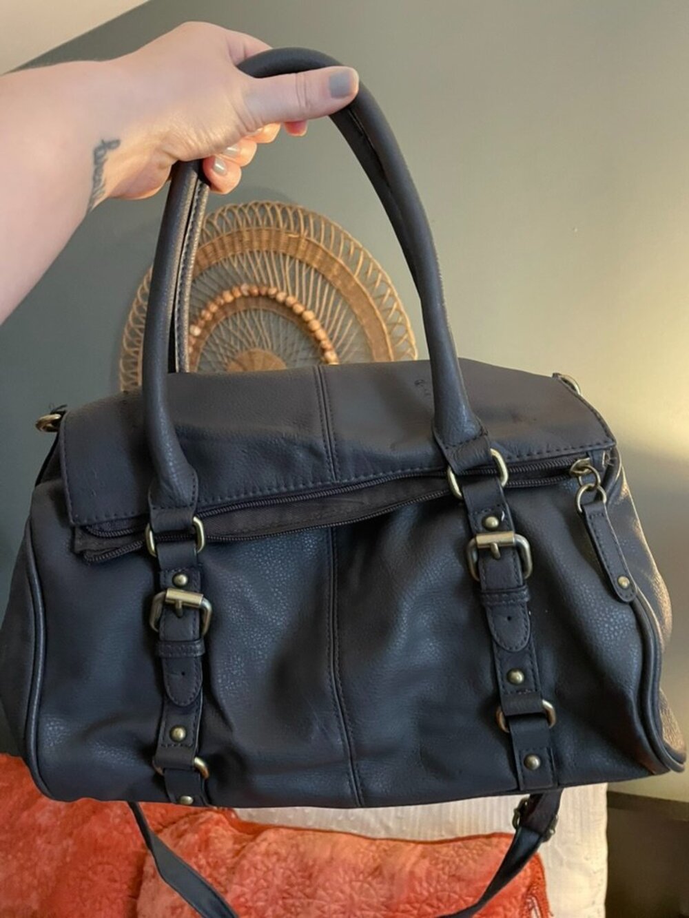 Gray Foldover Satchel